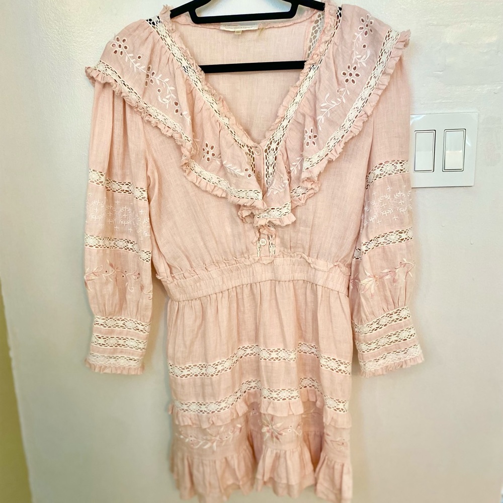 LoveShackFancy Deacon Dress, Pure Linen, Size Small - Picture 4 of 9